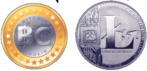 Bitcoin + Litecoin logos